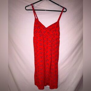 Old Navy Vibrant Red Dress with Pink Floral Pattern